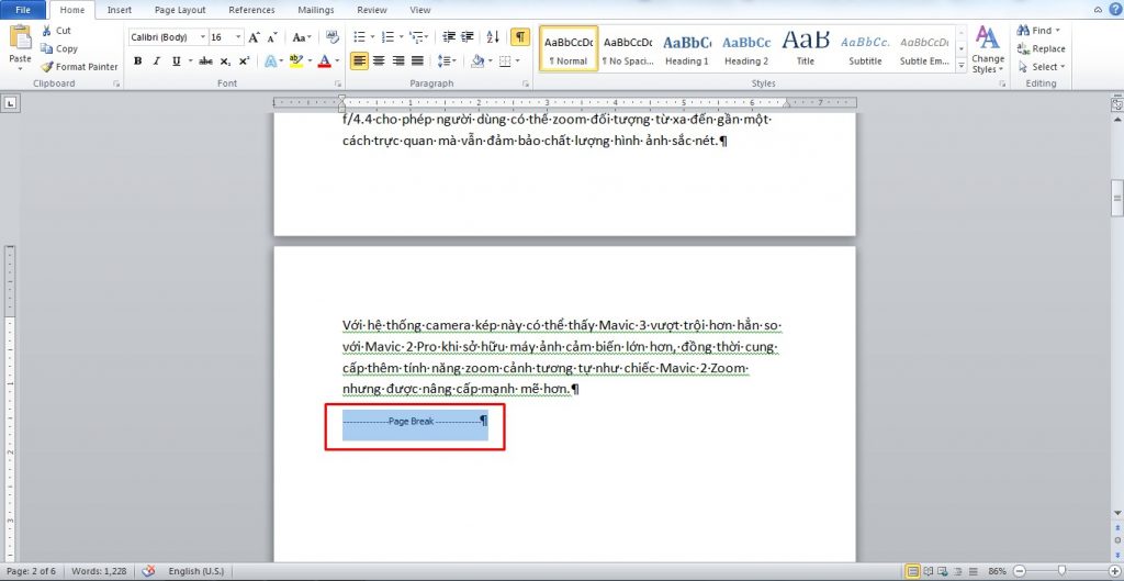 Xóa đoạn .......Page Break......