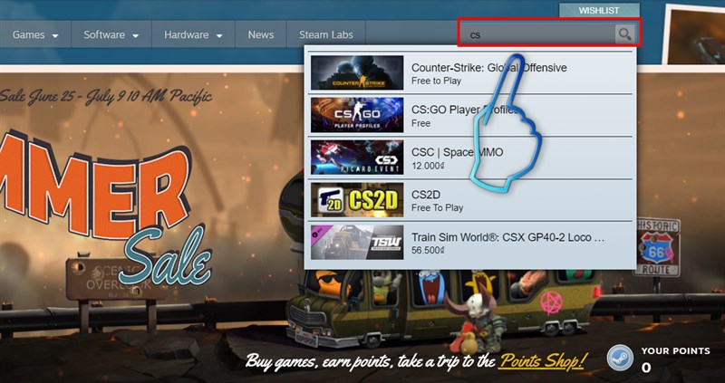 Vào mục Store, nhập Counter-Strike: Global Offensive lên ô tìm kiếm