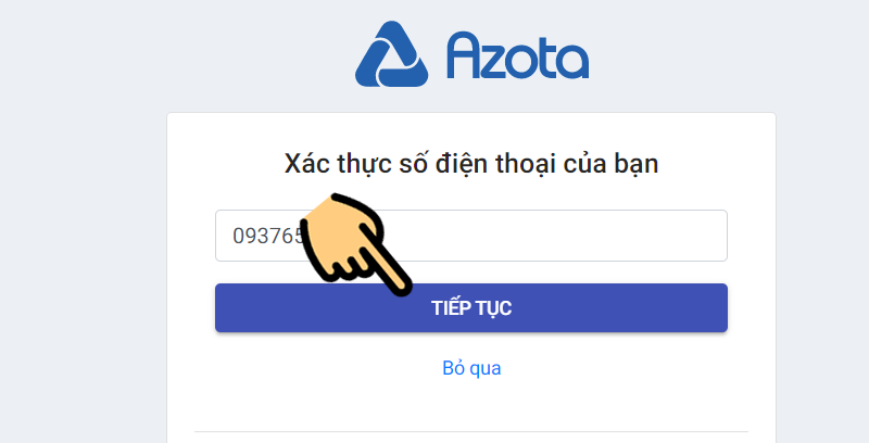 Nhập SĐT và nhấn Tiếp tục