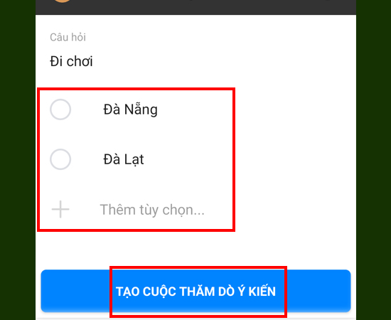 Ấn vào Tạo cuộc thăm dò ý kiến sau khi điền đủ thông tin.