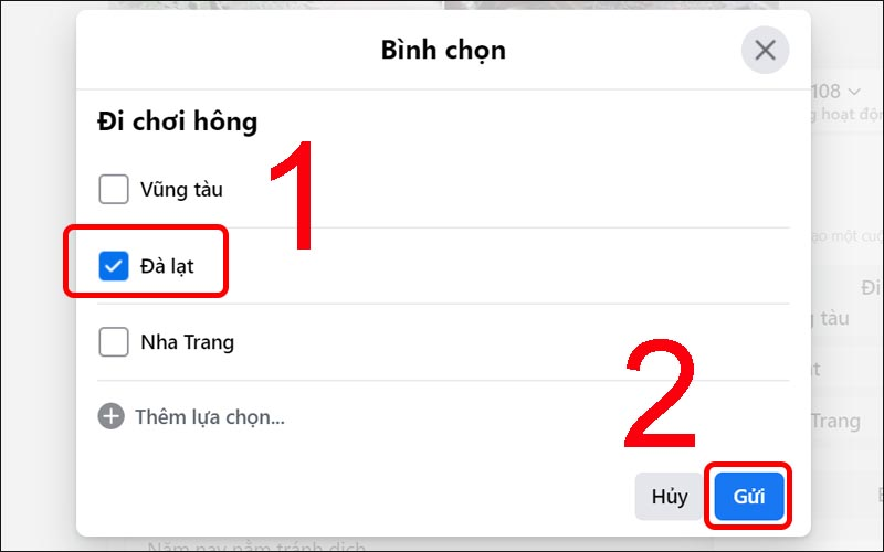 Bình chọn ý kiến mà bản thân muốn rồi nhấn Gửi.