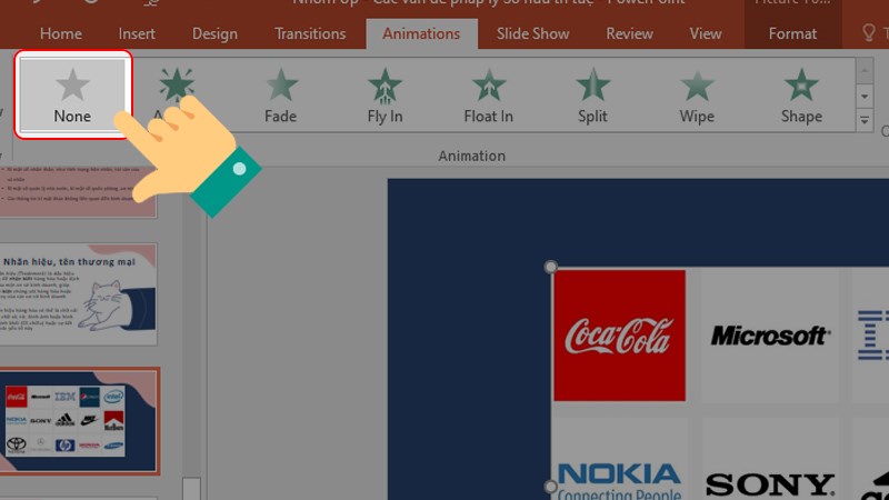 nhấn chọn None ở phần Animation
