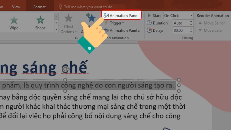 nhấn chọn Animation Pane