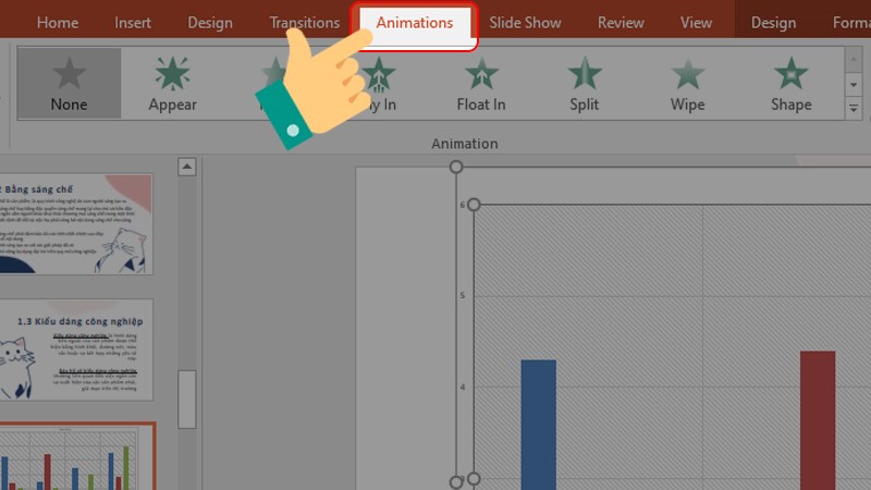 Chọn tab Animations đồ thị
