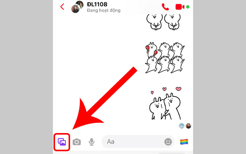 Chọn biểu tượng hình ảnh ở góc trái phần nhập tin nhắn