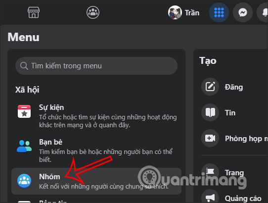 Tạo nhóm mới Facebook PC