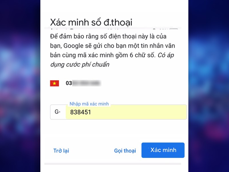 Nhập mã xác minh bằng cách gọi điện hoặc nhận tin nhắn văn bản và hoàn tất đăng ký.