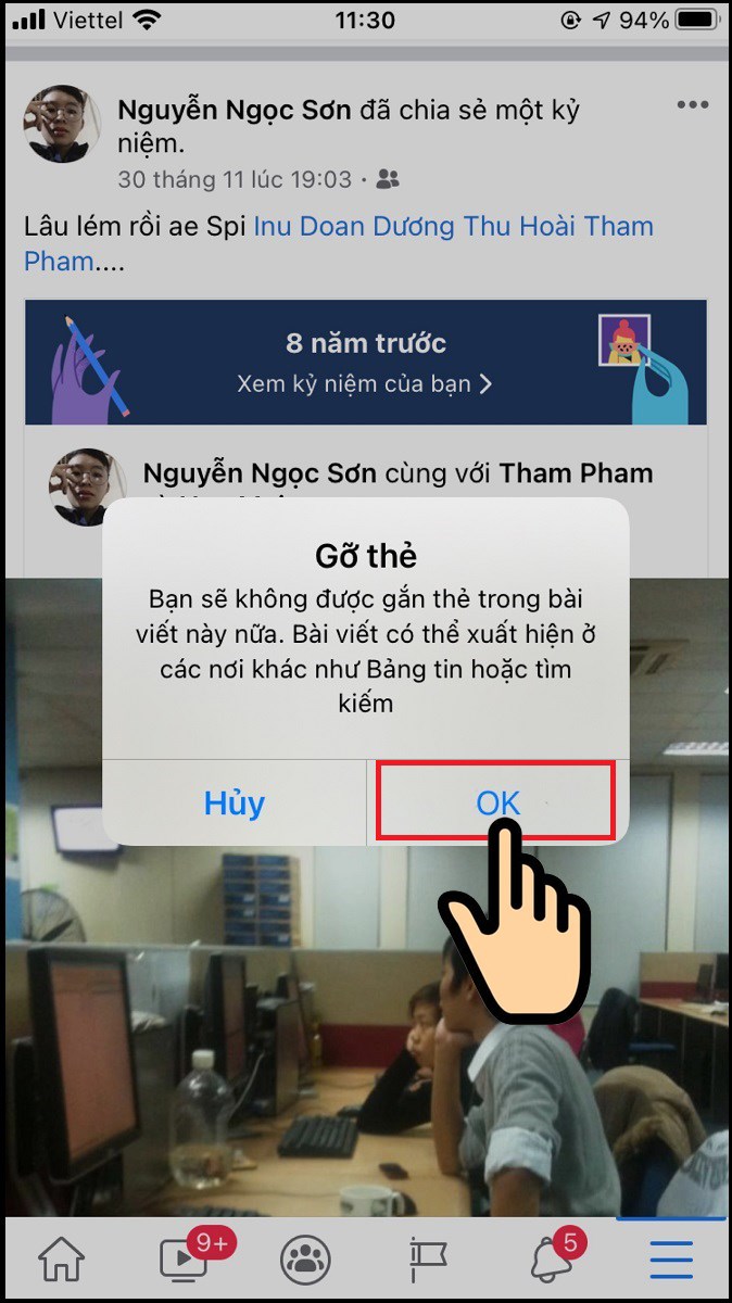 Chọn Ok để hoàn tất việc gỡ thẻ