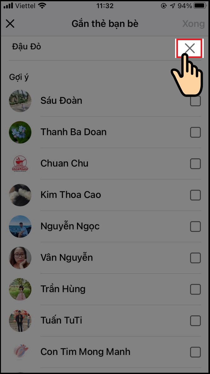 Chọn tên người muốn bỏ thẻ và bỏ thẻ bằng cách ấn vào dấu X