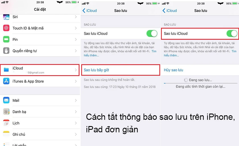 Hướng dẫn tắt thông báo sao lưu trên iPhone, iPad đơn giản