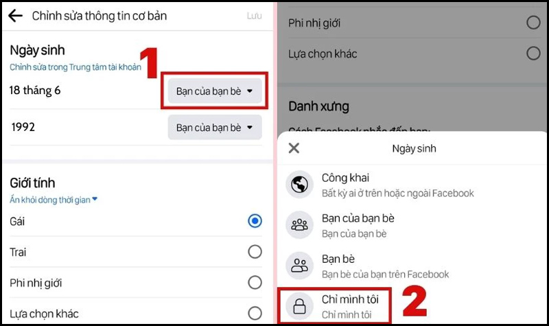 Thay đổi tùy chọn hiển thị ngày sinh trên Facebook sang Chỉ mình tôi