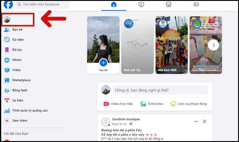 Nhấn vào biểu tượng hình đại diện của Facebook trên máy tính