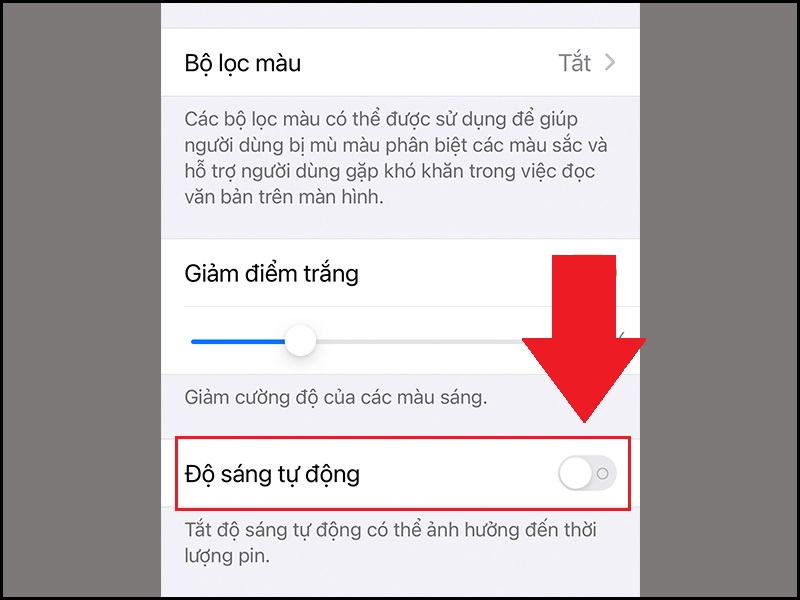 Tắt tự điều chỉnh độ sáng trên iOS 13, 14