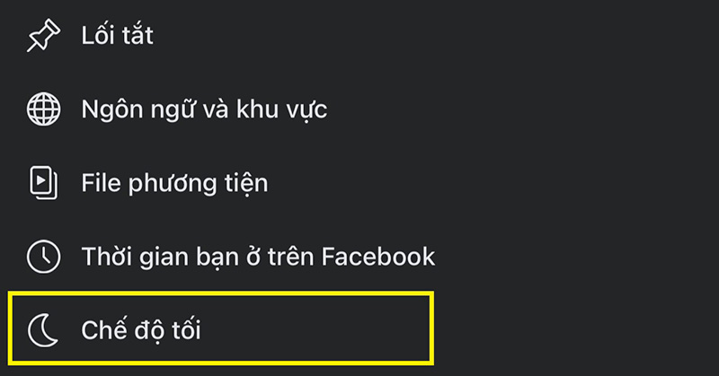 Ở mục Tùy chọn nhấn vào Chế độ tối