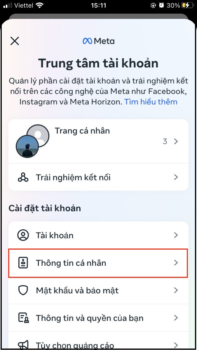 Chọn thông tin cá nhân