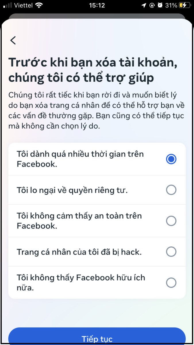 Chọn lí do muốn xoá hoặc khoá