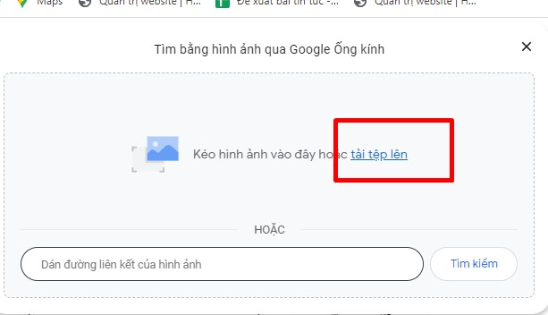 Bạn có thể kéo hình ảnh trong thư mục thả vào đây, hoặc click “Tải tệp lên”.