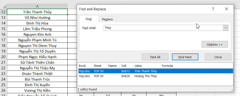 Hướng dẫn 3 cách tìm tên trong Excel chính xác nhất