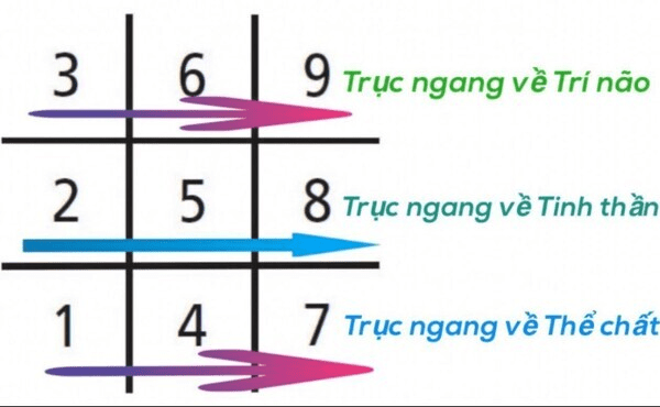 Số 6 nằm giữa trục ngang của trí não và đầu mũi tên của ý chí