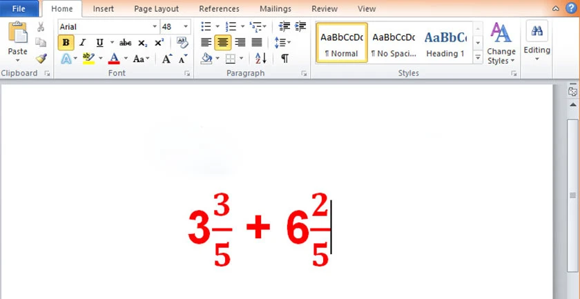 Viết hỗn số trên Word, máy tính