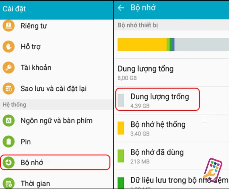 kiểm tra dung lượng trên điện thoại android 2