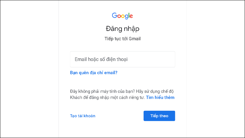 Đăng nhập tài khoản Gmail