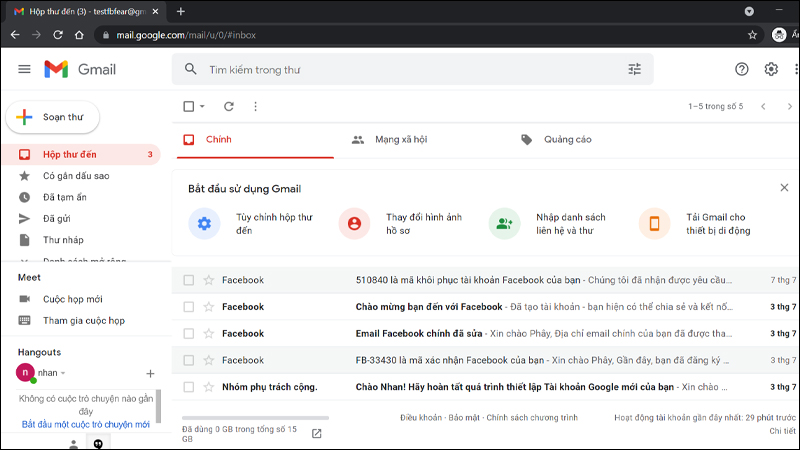 Giao diện chính của Gmail