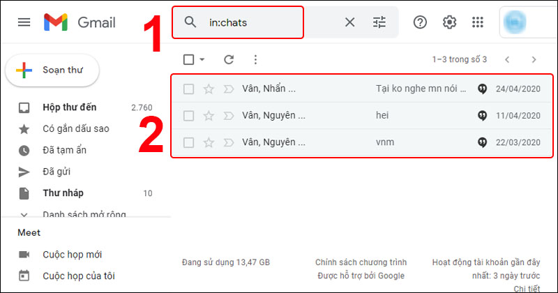 Danh sách các cuộc trò chuyện, chat trên Hangouts