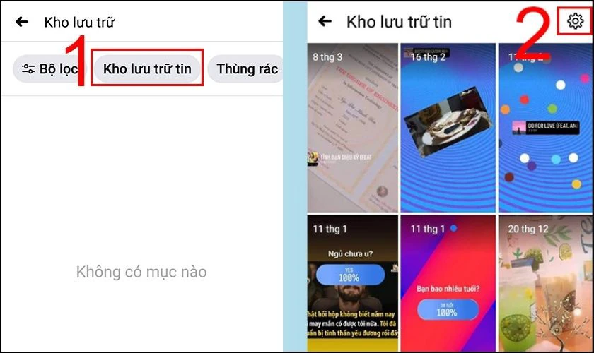 Vào Kho tin lưu trữ, chọn vào phần Cài đặt