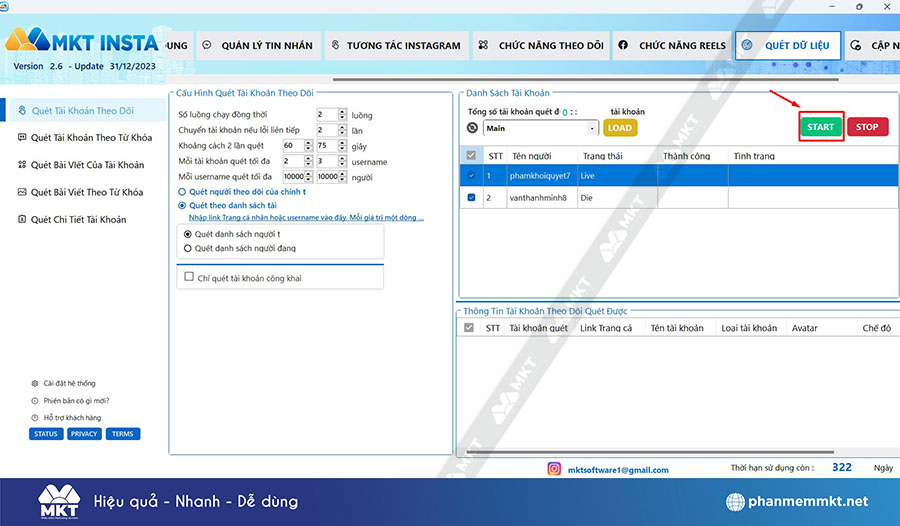 Chạy kich bản quét data tự động