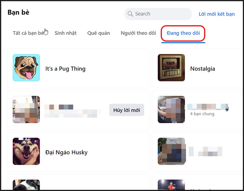 Bước 3: Tiếp theo, bạn hãy nhấn vào Đang theo dõi để xem danh sách mình đang theo dõi trên Facebook