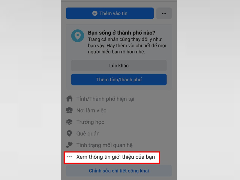 Chọn mục Xem thông tin giới thiệu của bạn tại giao diện trang cá nhân