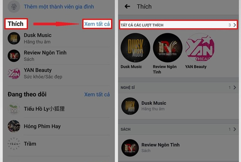 Chọn Xem tất cả và Tất cả các lượt thích để xem trang Facebook đã like