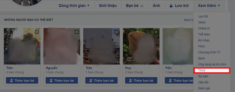 Nhấn vào tùy chọn Thích để xem các trang đã thích trên Facebook