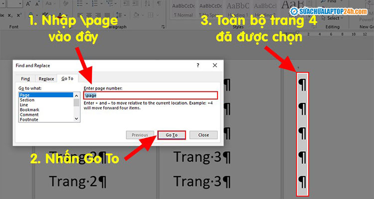 Điền page vào phần Enter page number