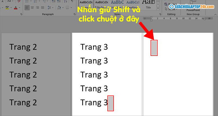 Bấm giữ phím Shift + Click chuột trái vào đầu trang cần xóa