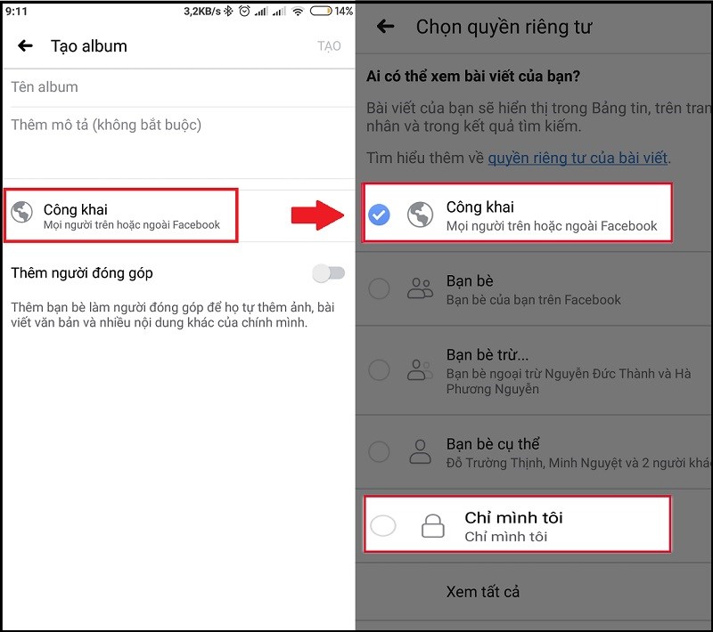 Chỉnh sửa quyền riêng tư