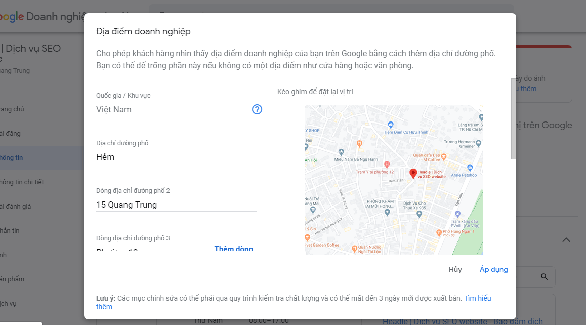 Xóa địa điểm doanh nghiệp trên google Map