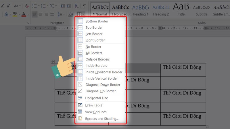 Lựa chọn kiểu công cụ Border bạn muốn và nhấn vào