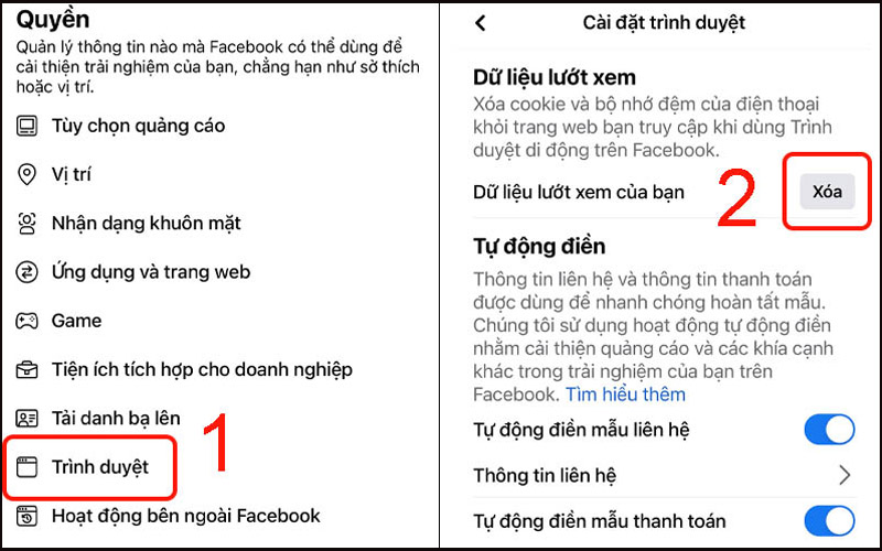 Chọn Xóa dữ liệu lướt xem của bạn để xóa bộ nhớ đệm Facebook