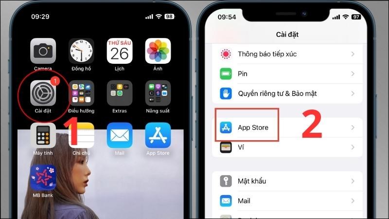 Mở Cài đặt > Chọn App Store