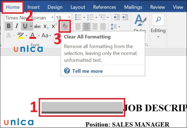 Chọn Clear All Formatting