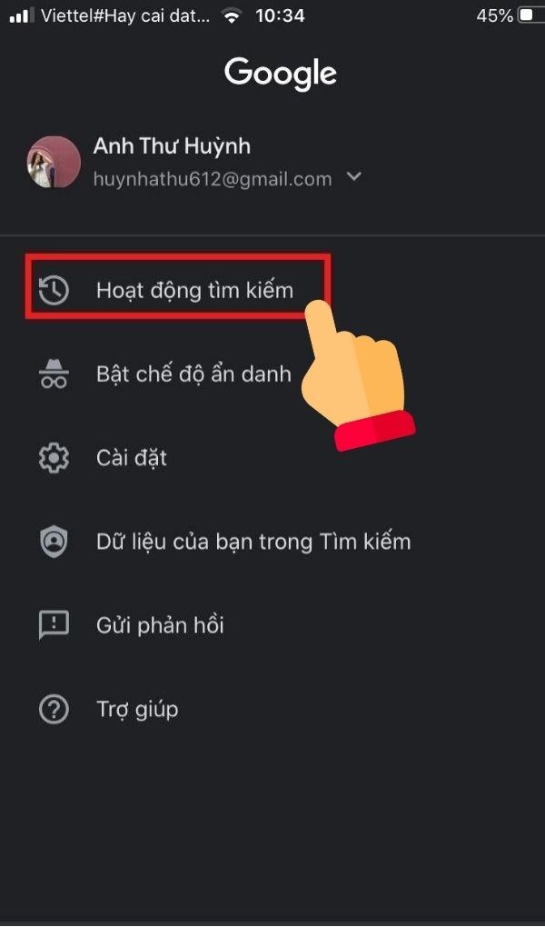 Cách xóa lịch sử từ khóa tìm kiếm trên Google điện thoại