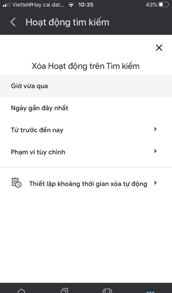 Cách xóa lịch sử từ khóa tìm kiếm trên Google điện thoại