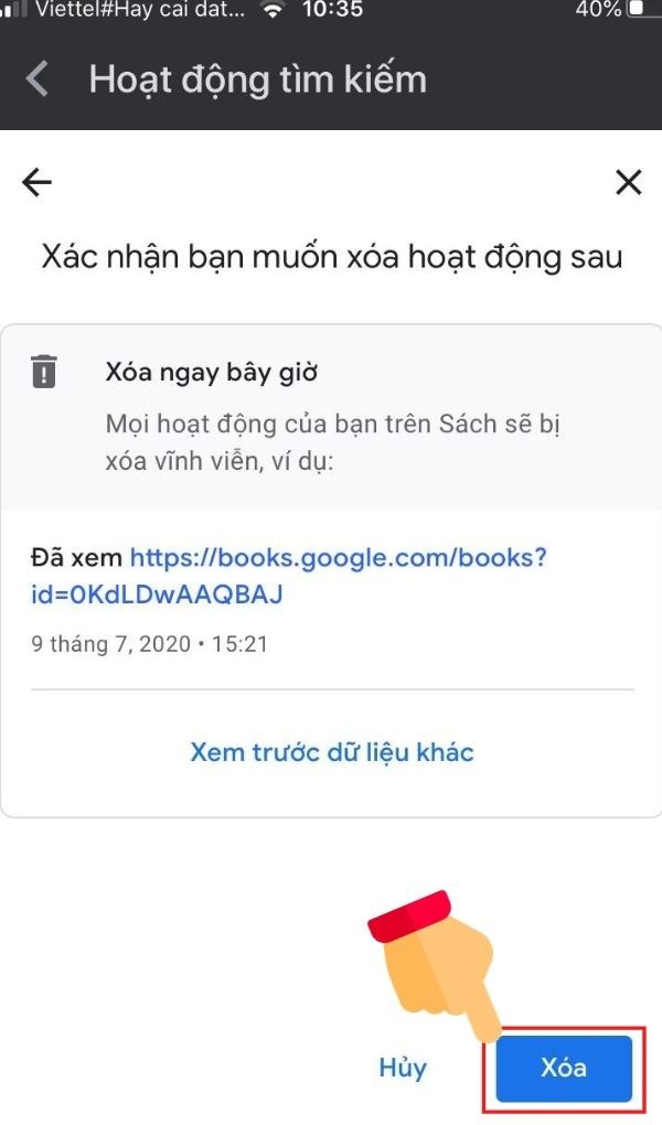 Cách xóa lịch sử từ khóa tìm kiếm trên Google điện thoại