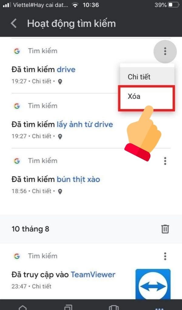 Cách xóa lịch sử từ khóa tìm kiếm trên Google điện thoại