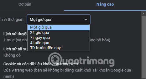 Bấm Xóa dữ liệu