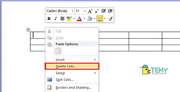 Cách xóa cột trong word