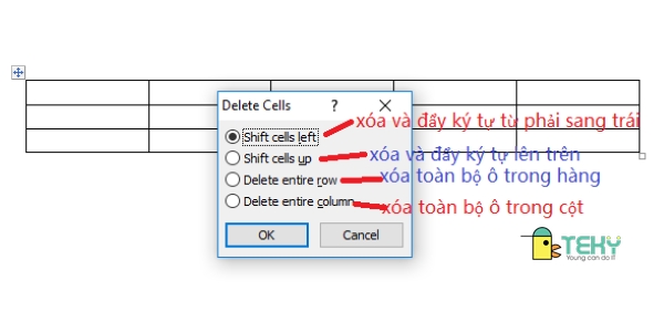 Cách xóa cột trong word