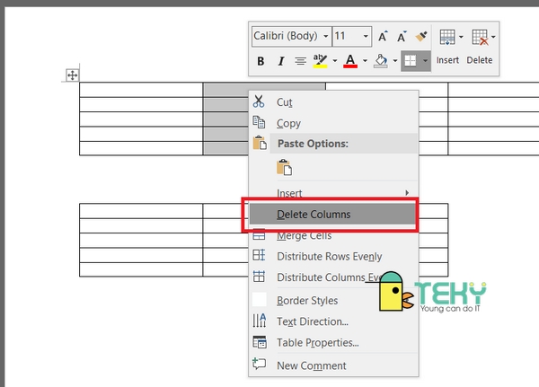 Cách xóa cột trong word